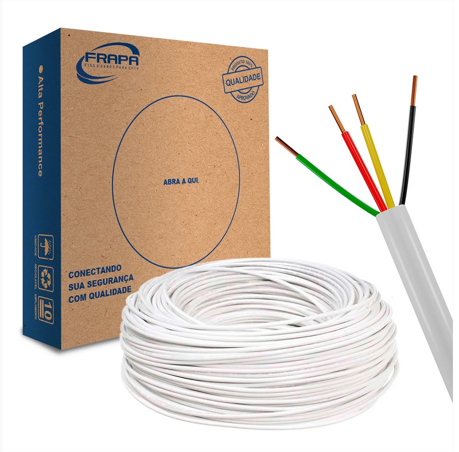 CABO DE ALARME 4 VIAS 0,40MM COBRE - BRANCO - 100M